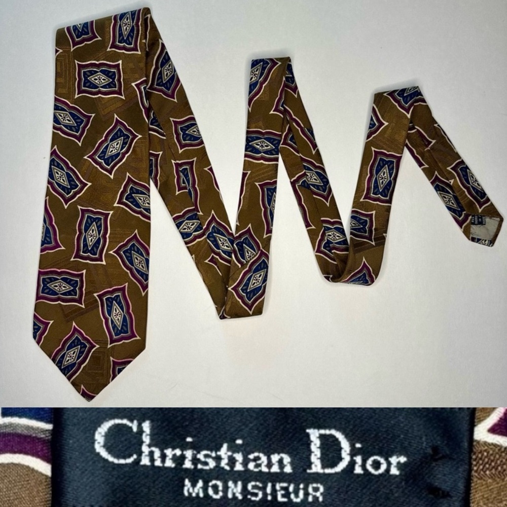 Vintage Christian Dior Monsieur Classic Italian Silk Geometric Tie